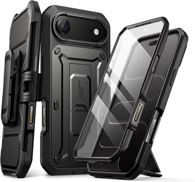 SupCase for iPhone Air Case with Camera Control Button (Unicorn Beetle Pro), [Built-in Kickstand & Screen Protector] [Military-Grade Protection] Heavy Duty Rugged Phone Case for iPhone 17 Air, Black - Image 1